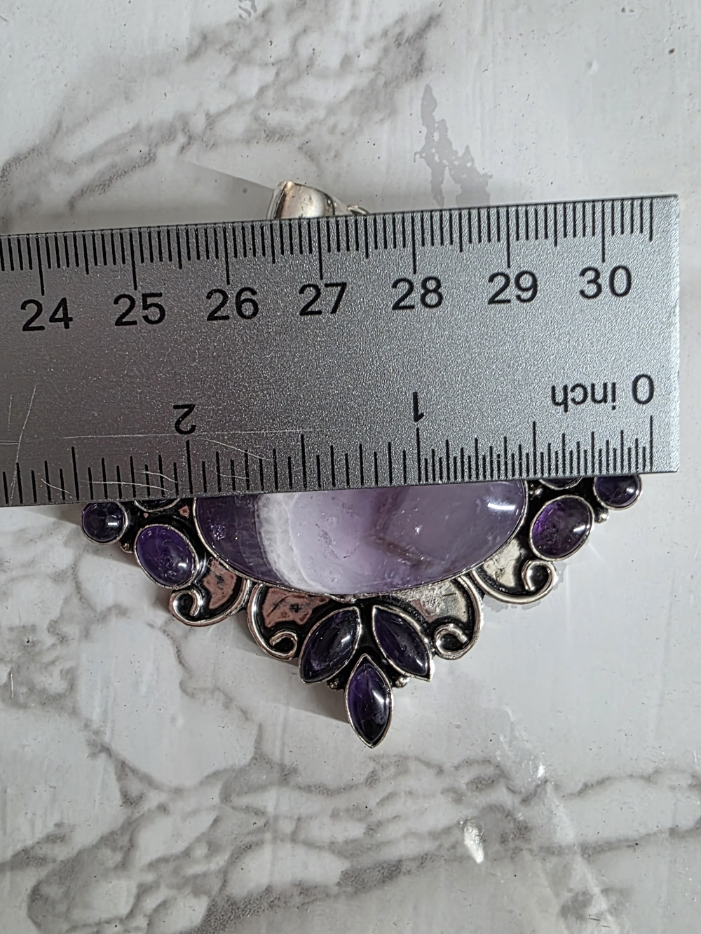Sterling Silver Amethyst Pendant Necklace - Purple Gemstone - Picture 7 of 9